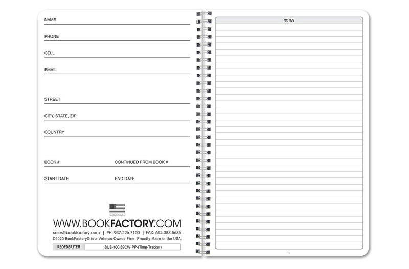بوك فاكتوري دفتر تعقب الوقت من BookFactory/دفتر سجل ساعات العمل/دفتر سجل تتبع وقت العمل/دفتر سجل إدارة الوقت - 100 صفحة، 6 بوصة × 9 بوصة، Wire-O (BUS-100-69CW-PP-(Time-Tracker)-BX) - Image 2